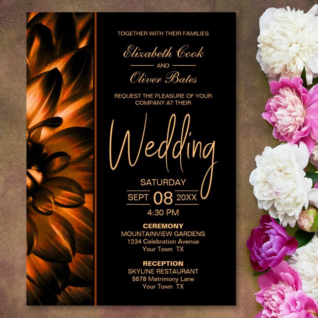 Invitación Moody Black Gold Floral Boda (Subido por el creador)