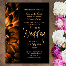 Invitación Moody Black Gold Floral Boda