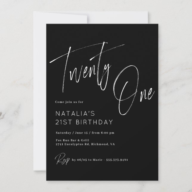 Invitación Moody Black | Guión de pincel moderno Cumpleaños 2 (Anverso)