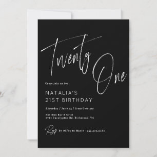 Invitación Moody Black   Guión de pincel moderno Cumpleaños 2