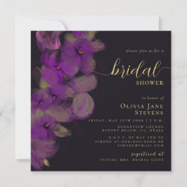 Invitación Moody Black Purple Orchids Wreath Bridal Shower