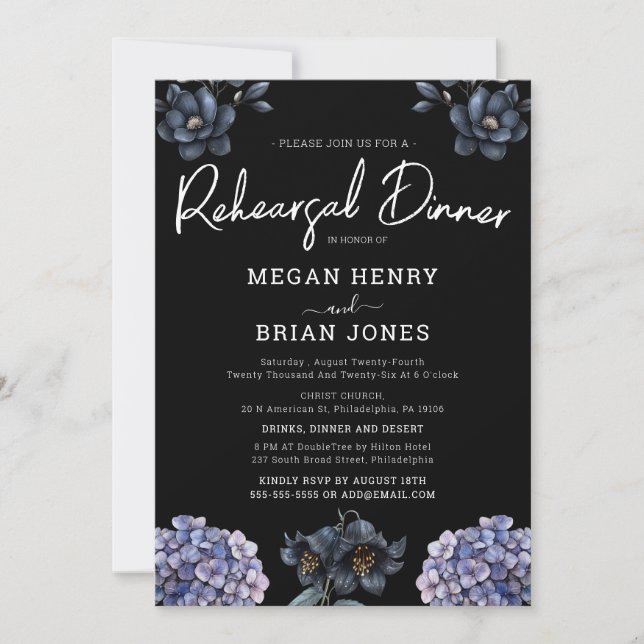 Invitación Moody Black Rose Classic Wedding Rehearsal Dinner (Anverso)