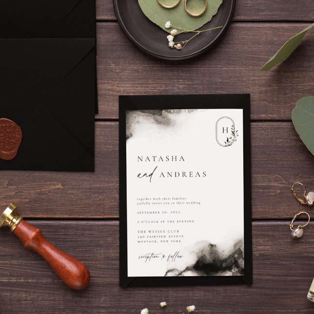 Invitación Moody Black Watercolor Boda (Subido por el creador)