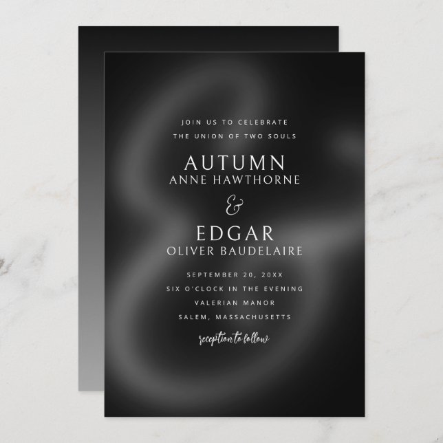 Invitación Moody Black White Gótica Ampersand Boda (Anverso / Reverso)