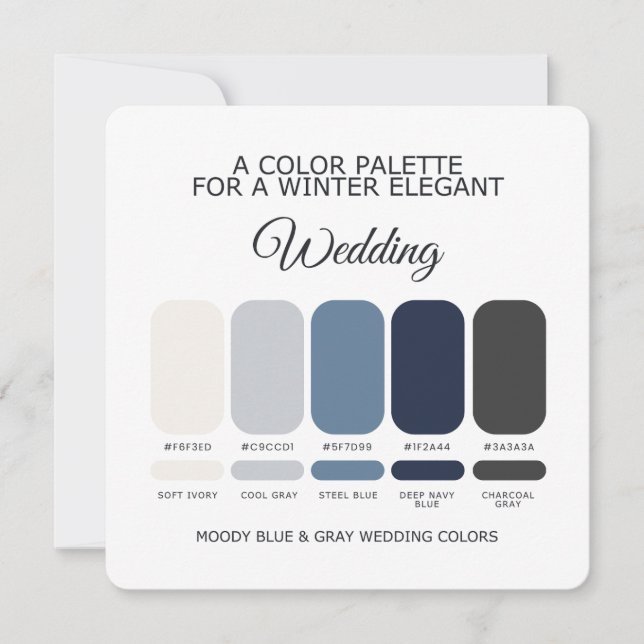 Invitación Moody Blue and Gray Wedding Color Palette Card (Anverso)