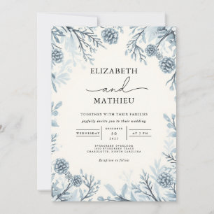 Invitación Moody Blue Botanical Flourish Boda