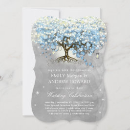 Invitación Moody Blue Gray Silver Boda de árbol de hojas de c