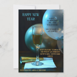 Invitación Moody Blue New Year Champagne Flute