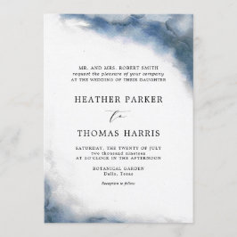 Invitación Moody Blue Watercolor Clásico Boda Elegante