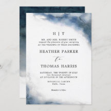 Moody Blue Watercolor Clásico Boda Elegante