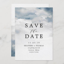 Moody Blue Watercolor Elegant Save the Dates