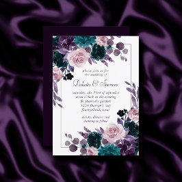 Invitación Moody Boho | Boda De Marco Floral Púrpura Eggplant