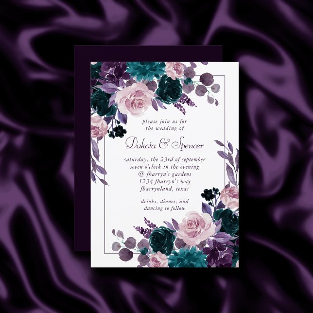 Invitación Moody Boho | Boda De Marco Floral Púrpura Eggplant (Subido por el creador)