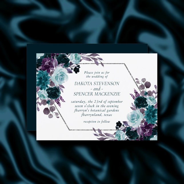 Invitación Moody Boho | Boda de marco plateado floral Verde a (Subido por el creador)