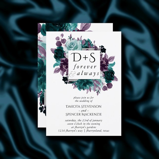 Invitación Moody Boho | Boda de monograma Verde azulado de fl (Subido por el creador)