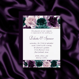 Invitación Moody Boho Boda Eggplant Purple Garland