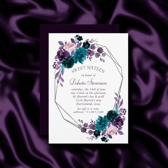 Invitación Moody Boho | Eggplant Morple Bouquet Sweet Diecisé (Subido por el creador)