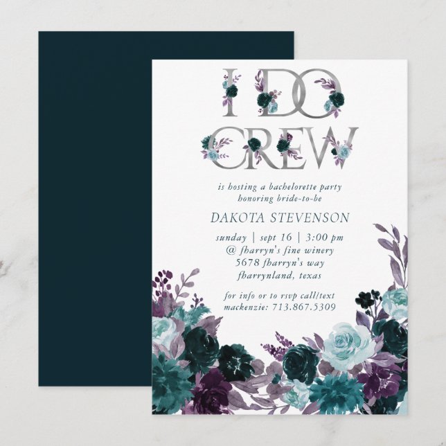 Invitación Moody Boho | Floral Verde azulada I Do Crew Bridal (Anverso / Reverso)