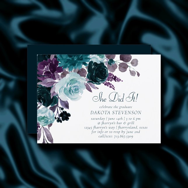 Invitación Moody Boho | Floral Verde azulada y morada oscura  (Subido por el creador)