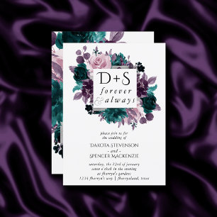 Invitación Moody Boho   Foto De Monograma Floral Púrpura Eggp