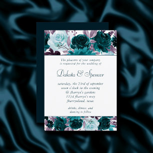 Invitación Moody Boho Garland floral Verde azulado y turque