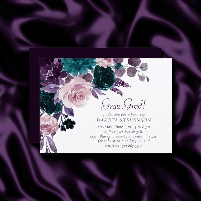 Invitación Moody Boho | Graduación De Flores Púrpura De Ovina (Subido por el creador)