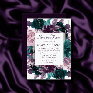 Invitación Moody Boho Oberenjena Morado Amor Verde azulado