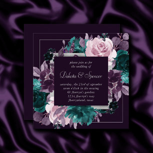 Invitación Moody Boho   Ogavante oscuro morado y hueso Verde