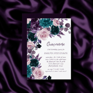 Invitación Moody Boho   Quinceanera púrpura y Verde azulada d