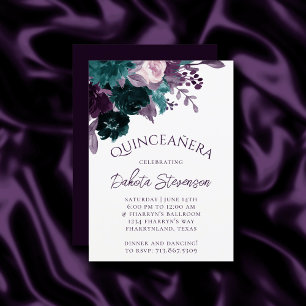 Invitación Moody Boho   Quinceanera púrpura y Verde azulada d