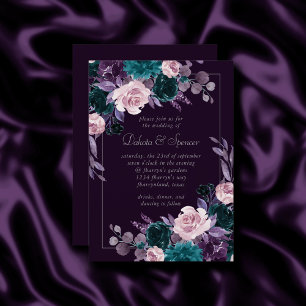 Invitación Moody Boho   Sello morado y Verde azulado de beren