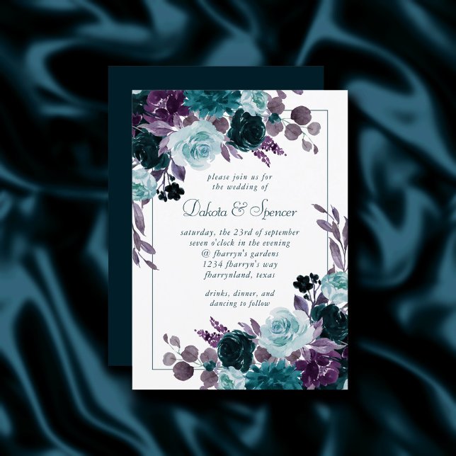 Invitación Moody Boho | Verde azulado Boda de marco plateado  (Subido por el creador)