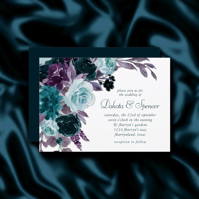 Invitación Moody Boho | Verde azulado Bouquet Turquesa Morado (Subido por el creador)