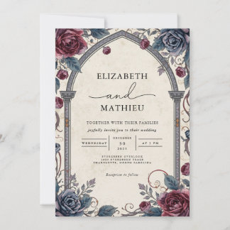 Invitación Moody Burgundy Boda Botánico Bótico-Floral