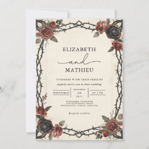 Invitación Moody Burgundy Boda floral gótica