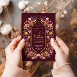Invitación Moody Burgundy Fall Wildflower Garden Wedding