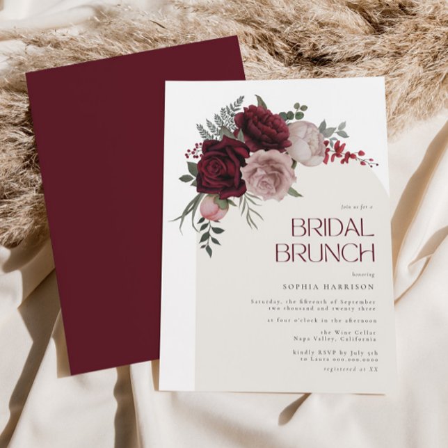 Invitación Moody Burgundy Floral Arch Bridal Brunch (Subido por el creador)