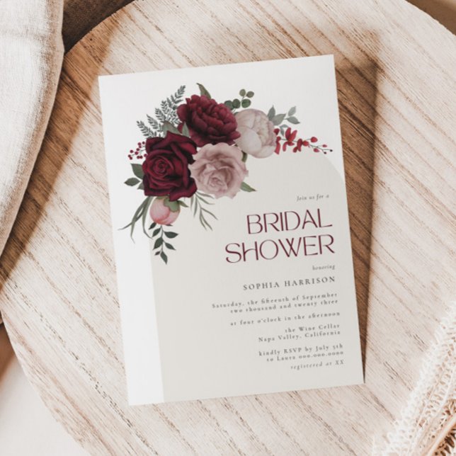 Invitación Moody Burgundy Floral Arch Bridal Shower (Subido por el creador)