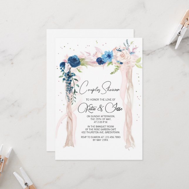 Invitación Moody Burgundy Floral Arch Couples Shower  (Anverso/Reverso In Situ)