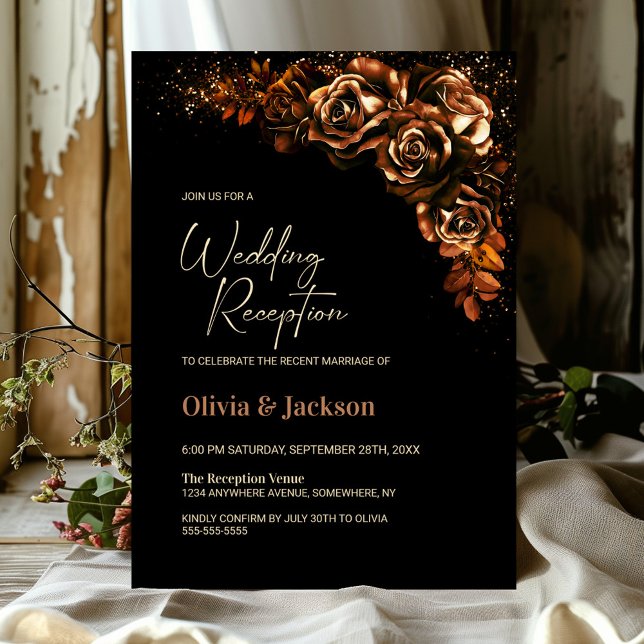 Invitación Moody Burnt Naranja Recepción de boda floral (Subido por el creador)
