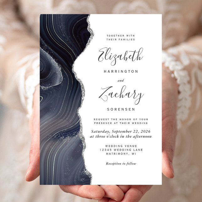 Invitación Moody Dark Agate Silver Purpurina Boda (Subido por el creador)