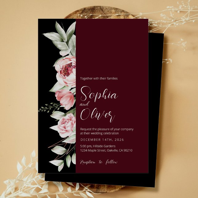 Invitación Moody Dark Burgundy Floral Boda gótico (Subido por el creador)