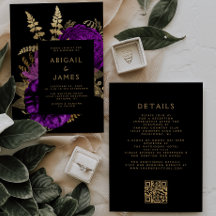 Moody Dark Floral Purple Gold Boda de código QR