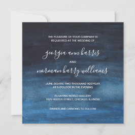 Invitación Moody Dark Navy Blue Watercolor Wash Boda