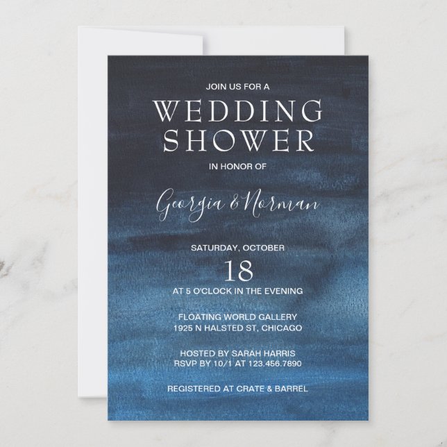 Invitación Moody Dark Navy Parejas Azules Ducha de matrimonio (Anverso)