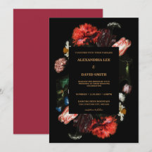 Moody Dark Red Floral Negro Personalizado Boda de