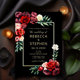 Invitación Moody Dark Roses Roses Roses Negros Boda moderno
