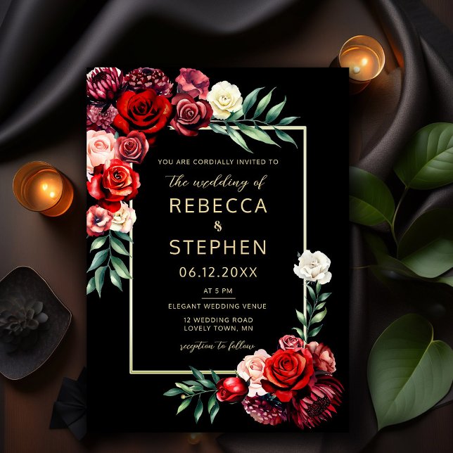 Invitación Moody Dark Roses Roses Roses Negros Boda moderno (Subido por el creador)