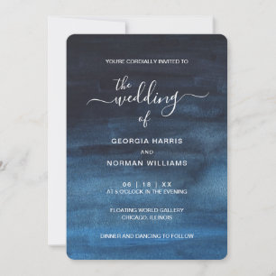 Invitación Moody Dark Watercolor Navy Boda Azul