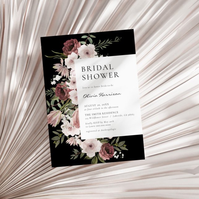 Invitación Moody Dusty Rosa Floral Bridal Shower (Subido por el creador)